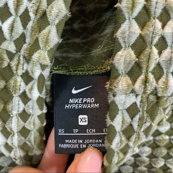 Nike Pro Hyperwarm Long Sleeved Funnel Neck Training Top Olive Green Size XS - Picture 4 of 15
